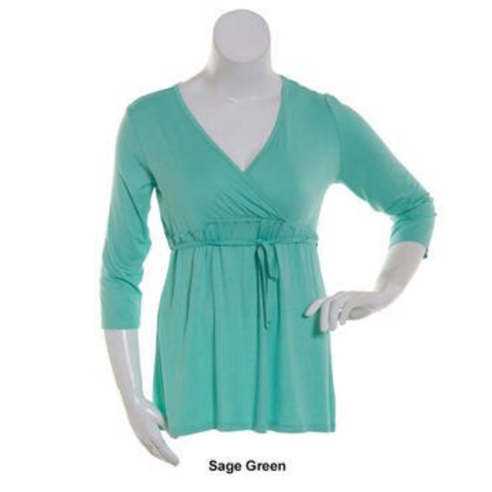Times Two Maternity/Nursing Wrap Top Blue/Green {L}
